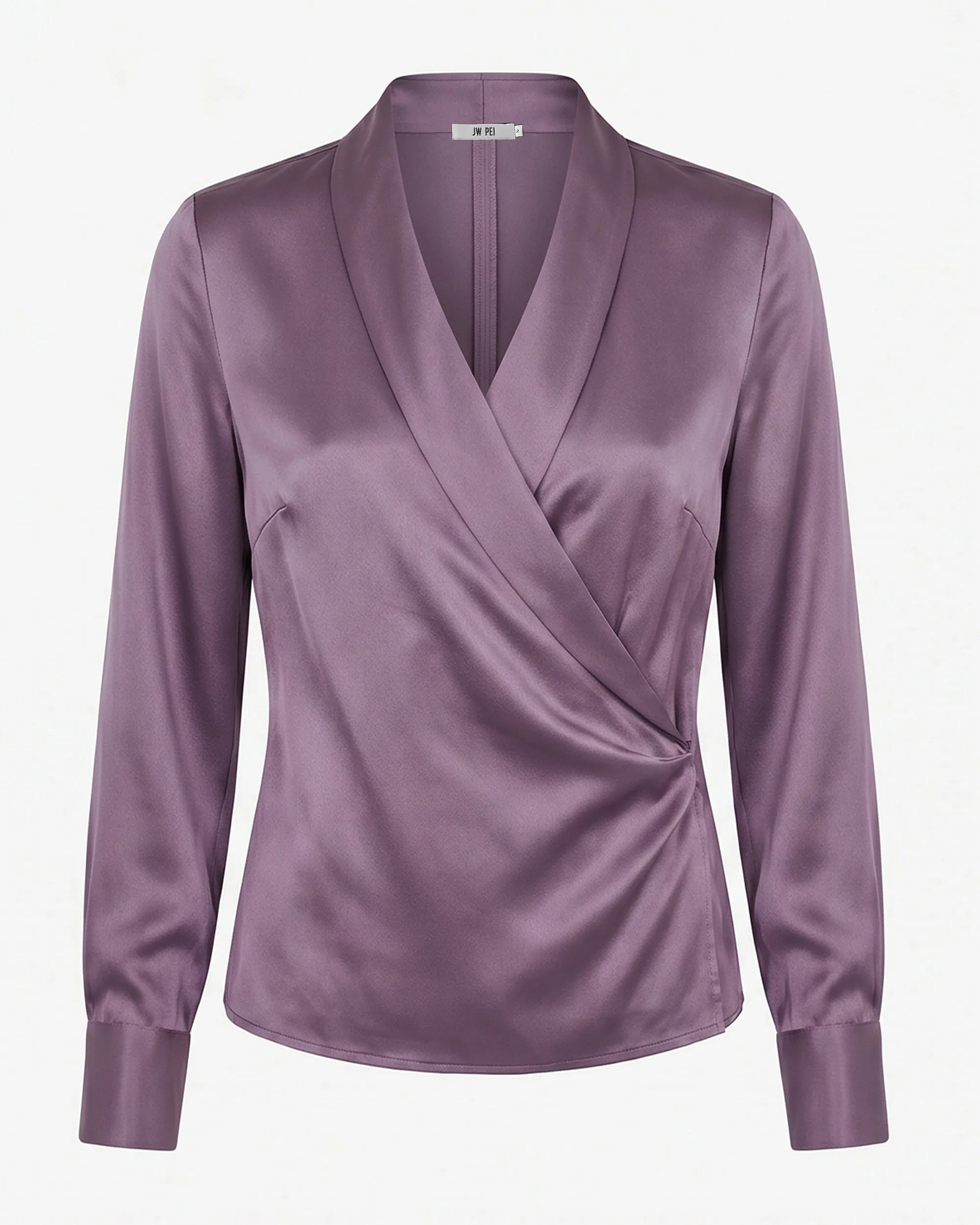 Satin Wrap V Neck Long Sleeve Blouse - Dusty Mauve sold by JW PEI product image thumbnail 2