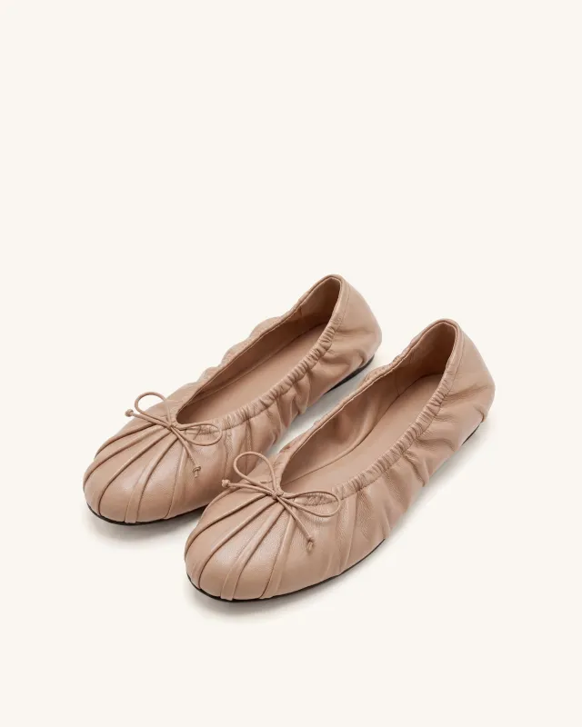 Solenne Ruched Drawstring Ballet Flats - Khaki made by JW PEI