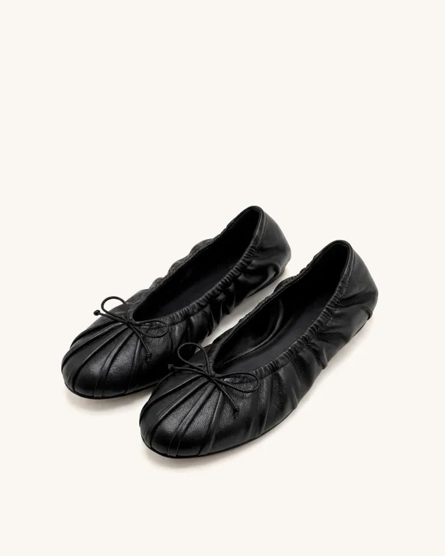 Solenne Ruched Drawstring Ballet Flats - Black made by JW PEI