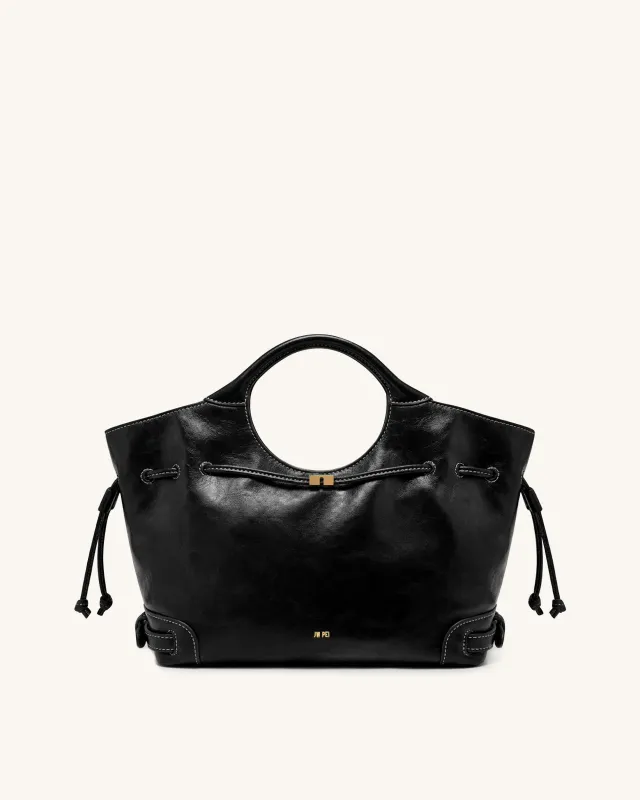 Virelle Waxed Vegan Leather Drawstring Tote Bag - Black made by JW PEI