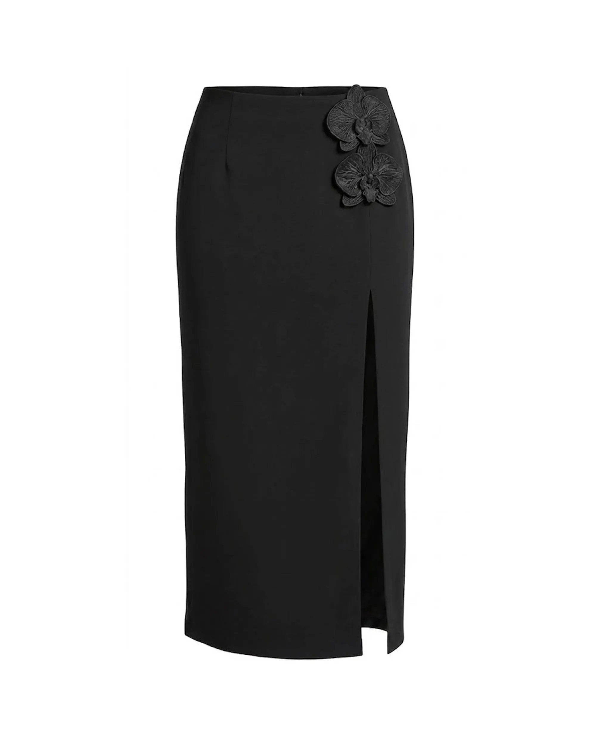 Orchid Embroidered Appliqué High-Slit Maxi Skirt - Black sold by JW PEI product image thumbnail 3
