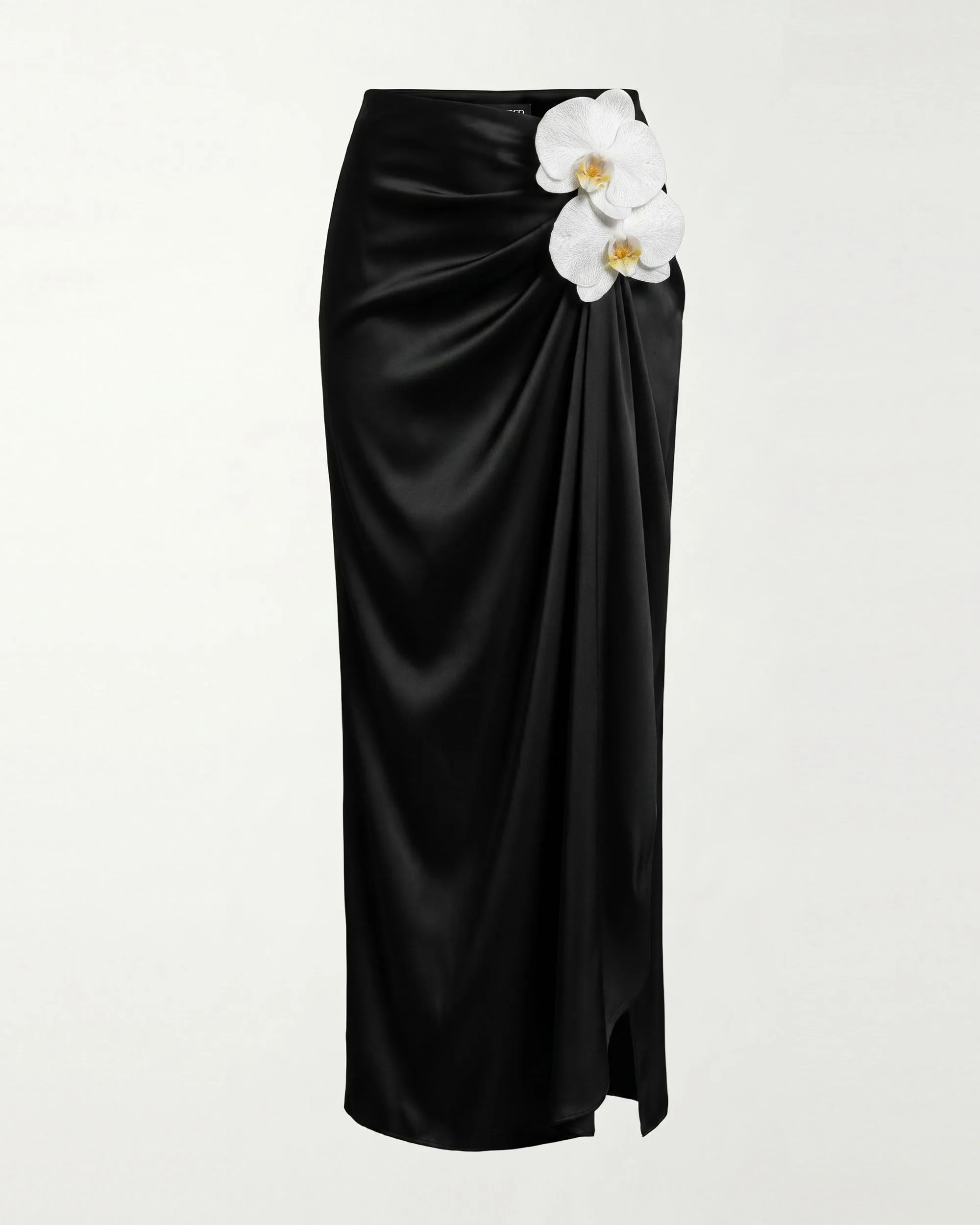 Orchid Embroidered Appliqué Draped Maxi Skirt - Black sold by JW PEI product image thumbnail 3