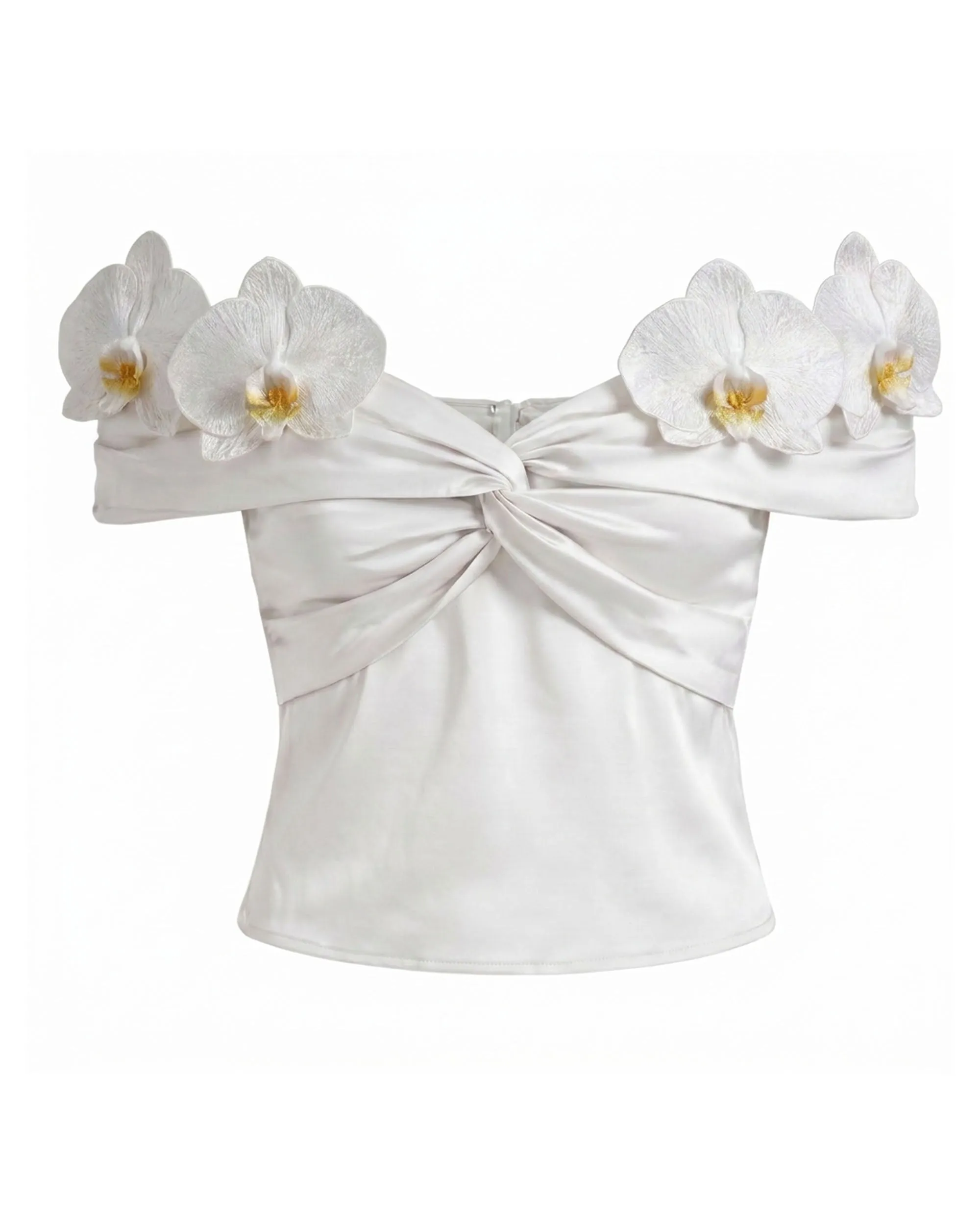 Orchid Embroidered Appliqué Off-Shoulder Twist Top - White sold by JW PEI product image thumbnail 3