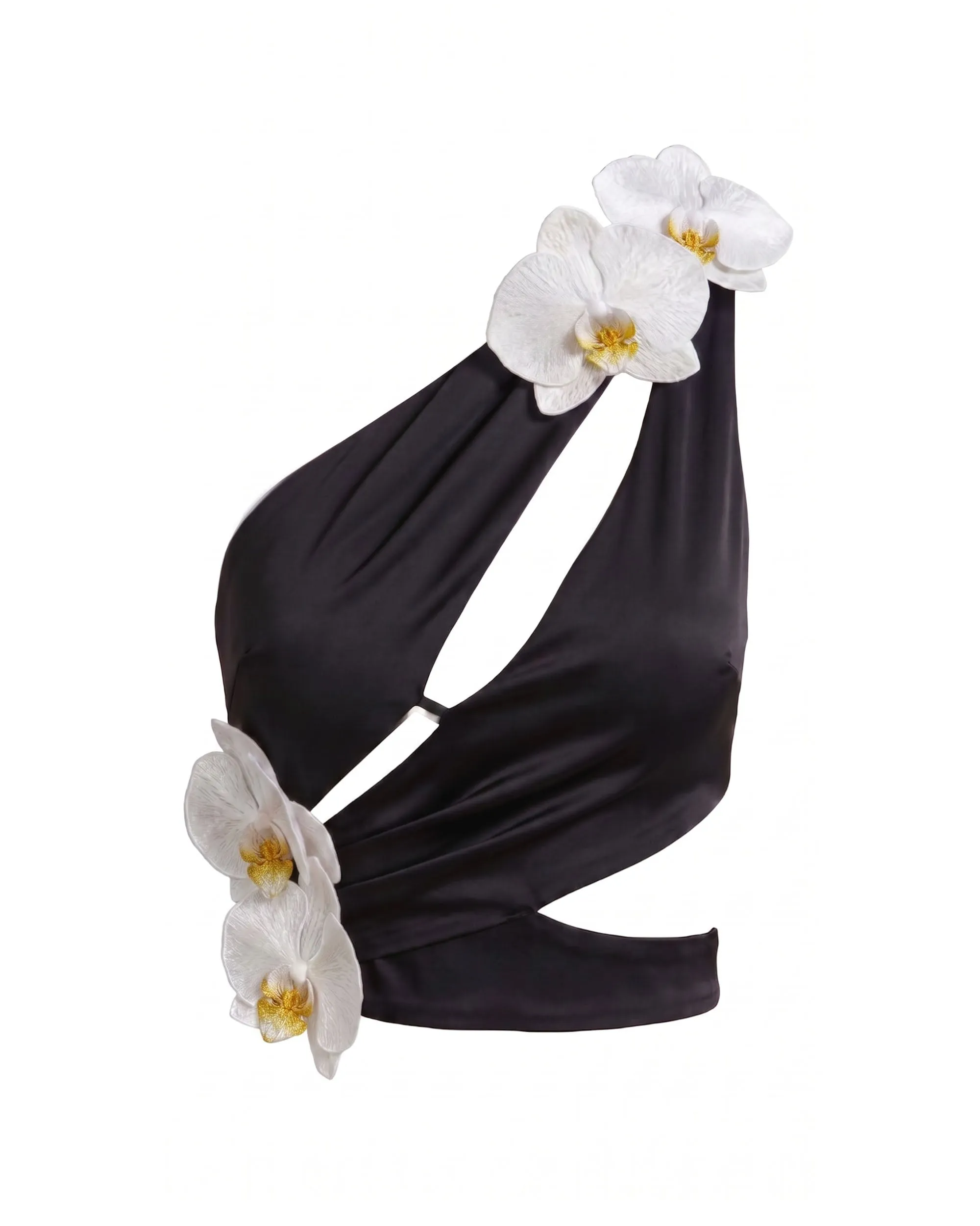 Orchid Embroidered Appliqué Cut-Out Asymmetric Halter Top - Black sold by JW PEI product image thumbnail 3