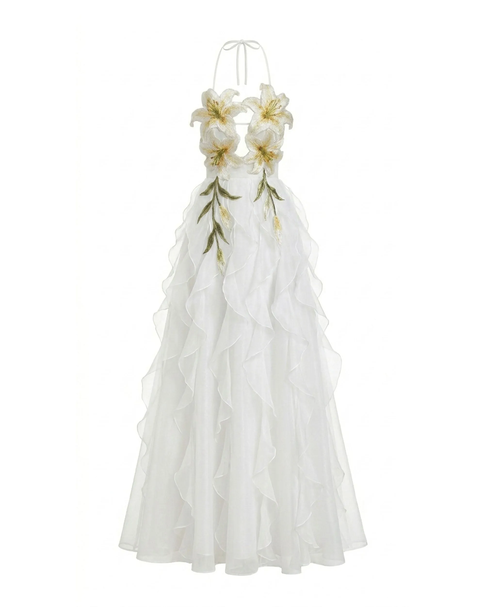 Lily-Embroidered Embroidered Halter Tiered Maxi Dress - White sold by JW PEI product image thumbnail 2