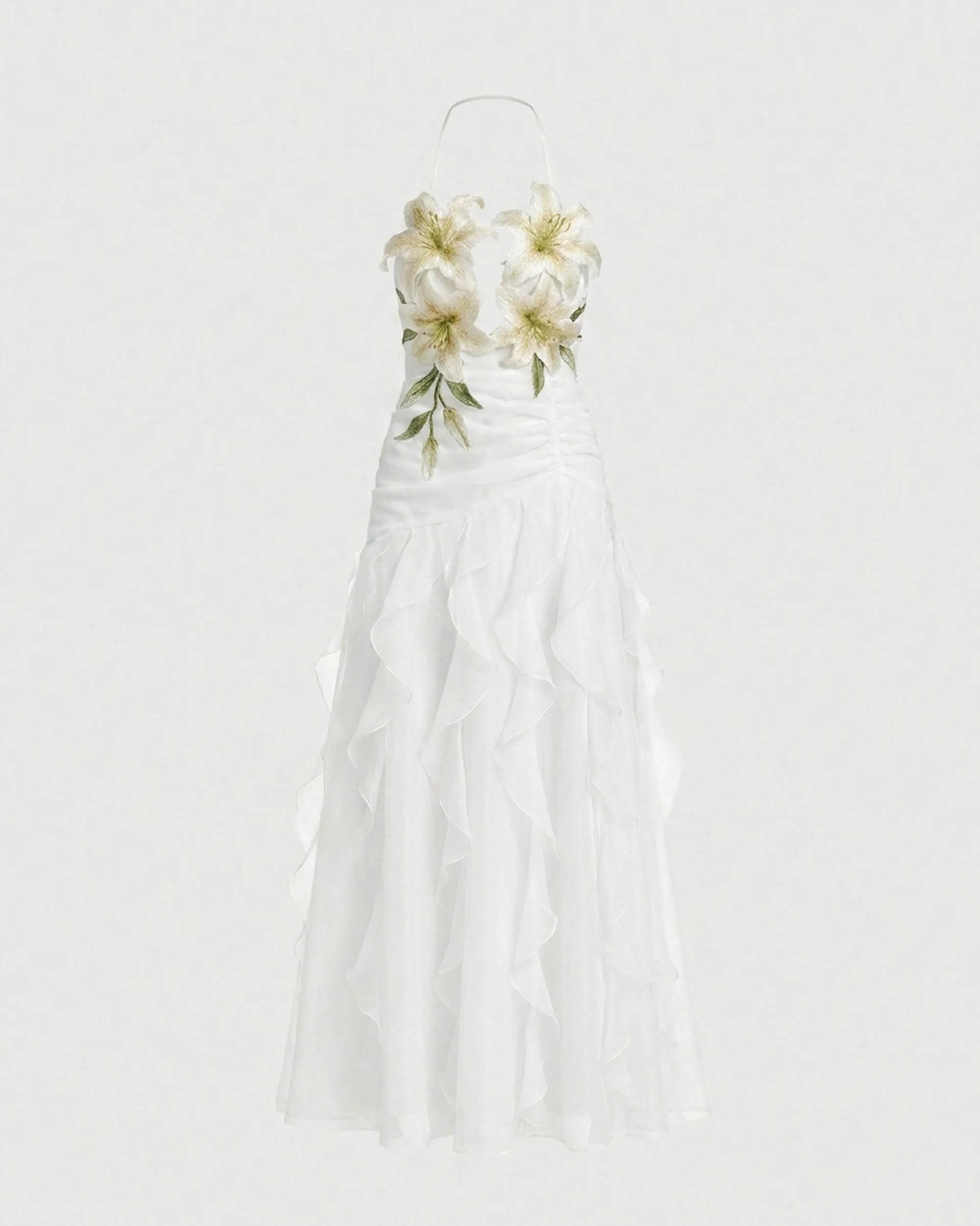 Lily-Embroidered Halter Ruffle Midi Dress - White sold by JW PEI product image thumbnail 2