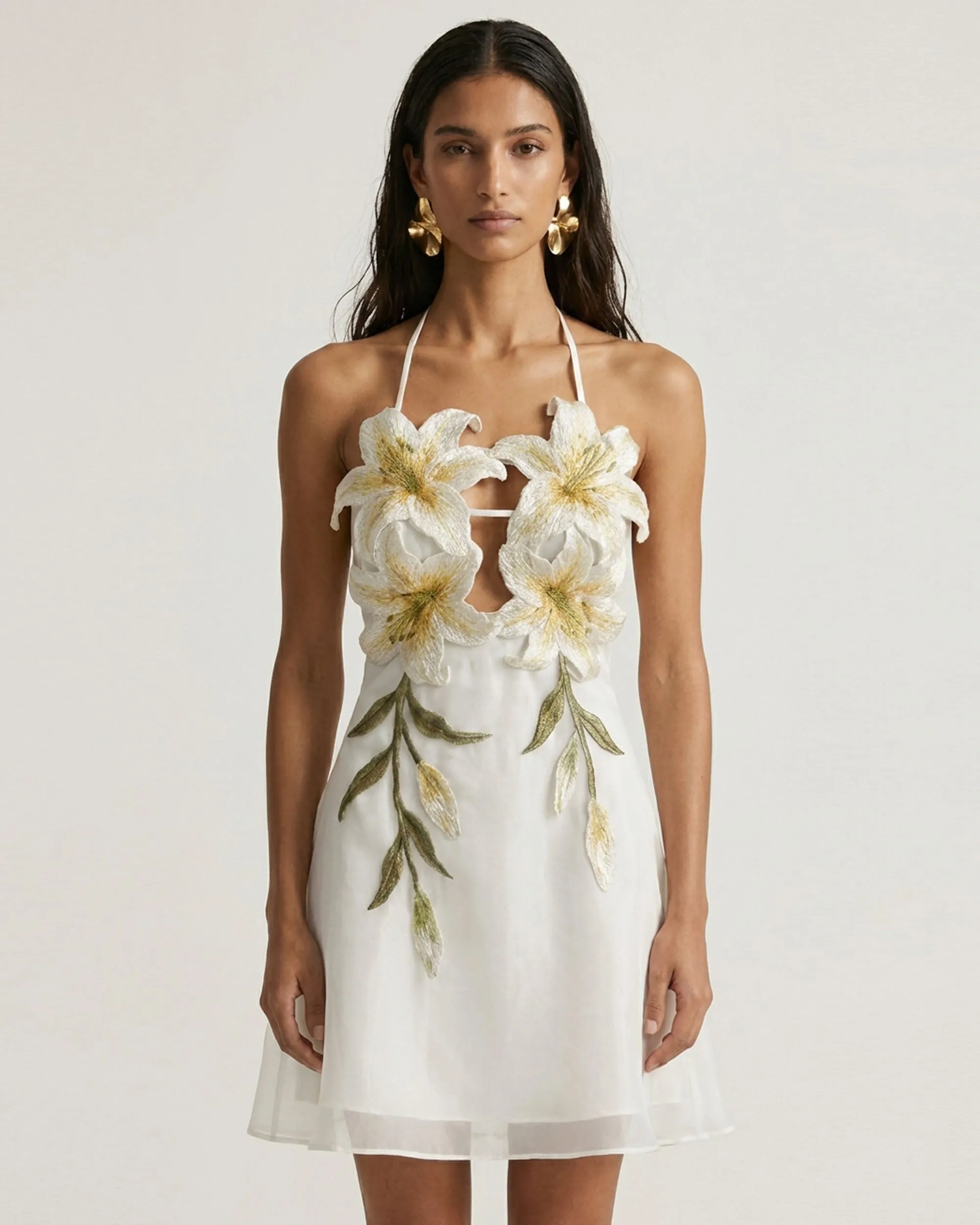 Lily-Embroidered Halter Mini Dress - White sold by JW PEI