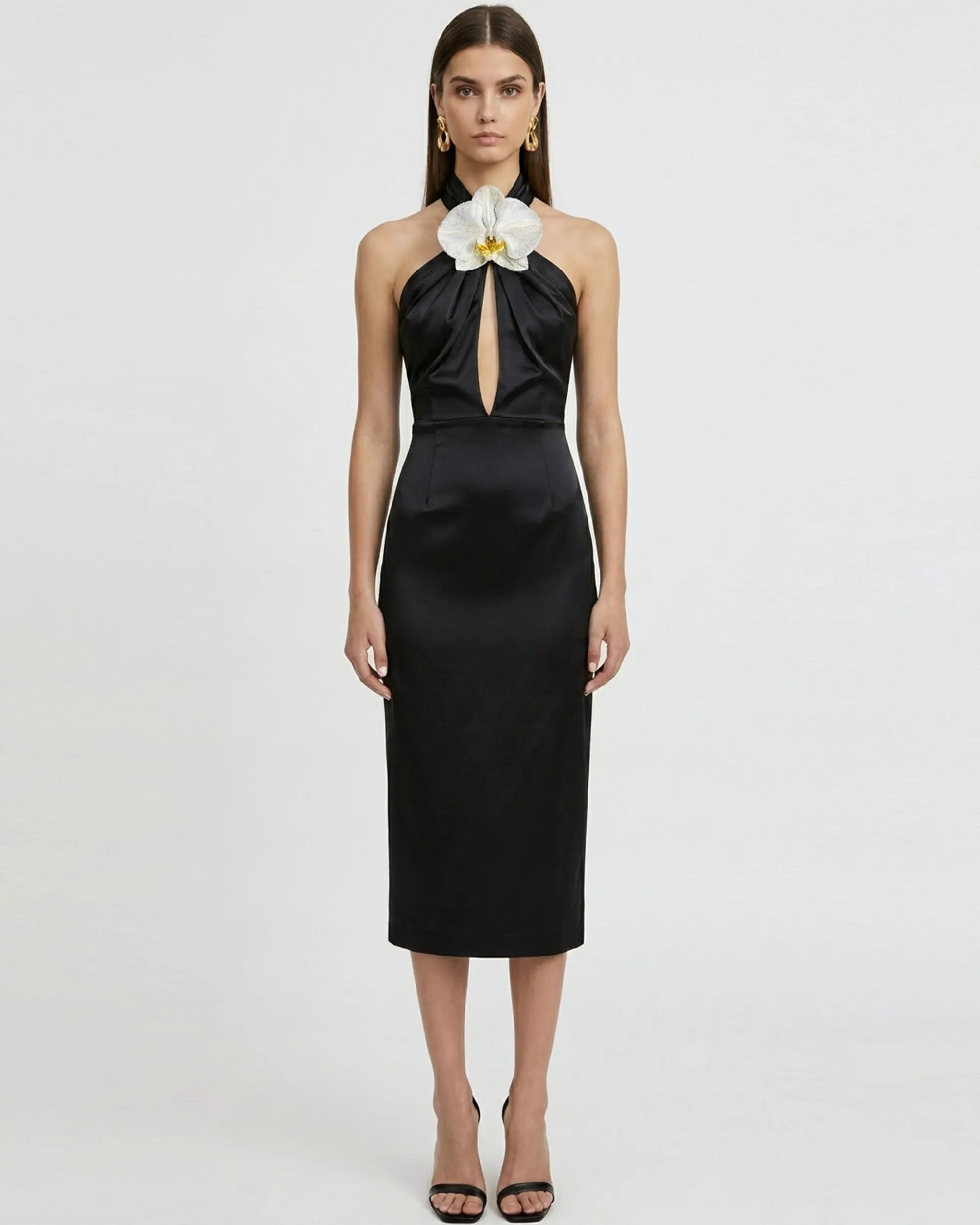 Orchid Embroidered Halter Midi Dress - Black sold by JW PEI