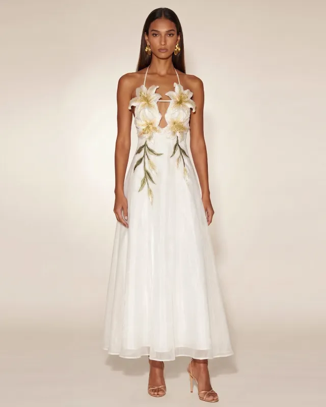 Lily-Embroidered Halter Maxi Dress - White made by JW PEI