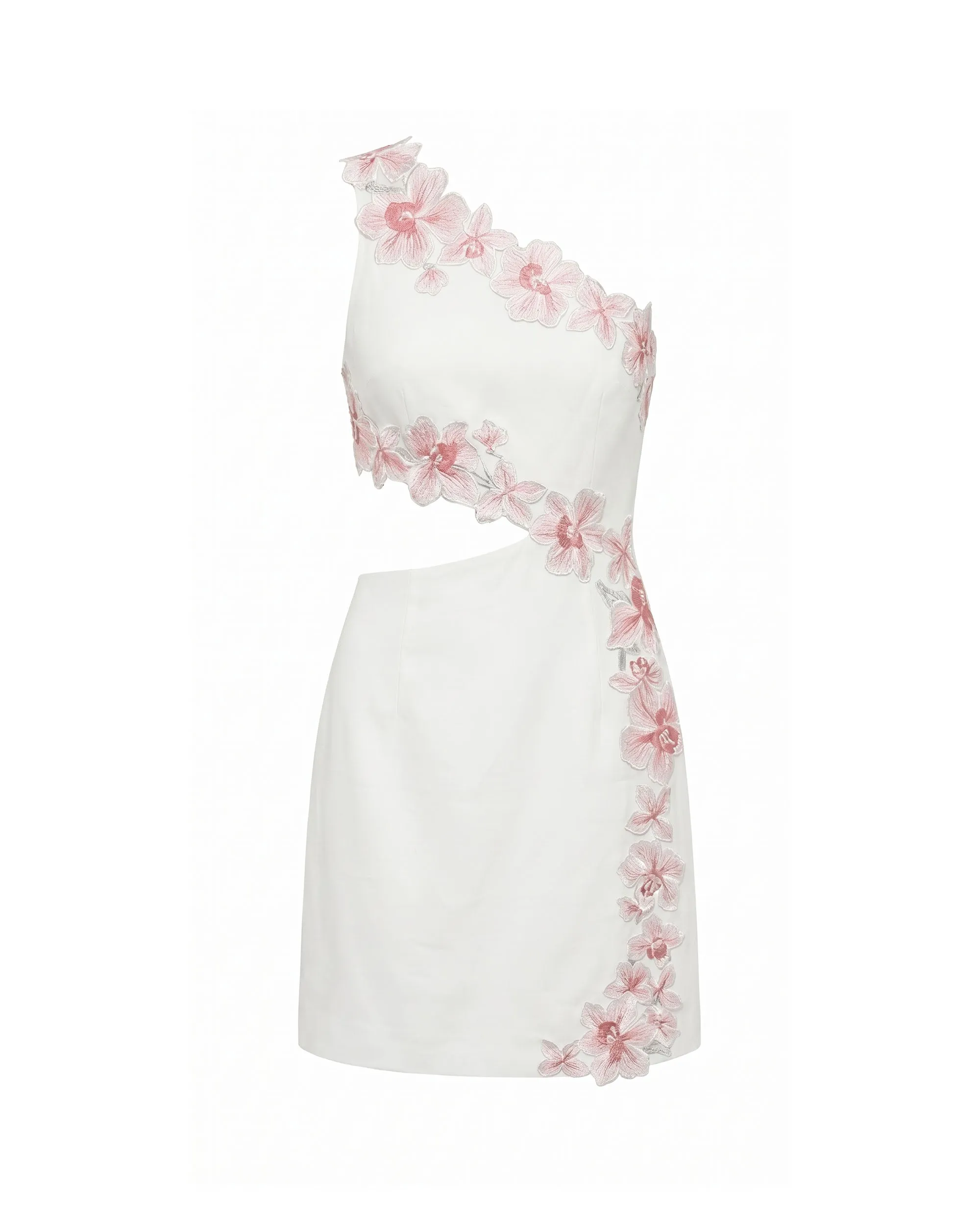 Flower Embroidered One-Shoulder Cutout Mini Dress - White sold by JW PEI product image thumbnail 2