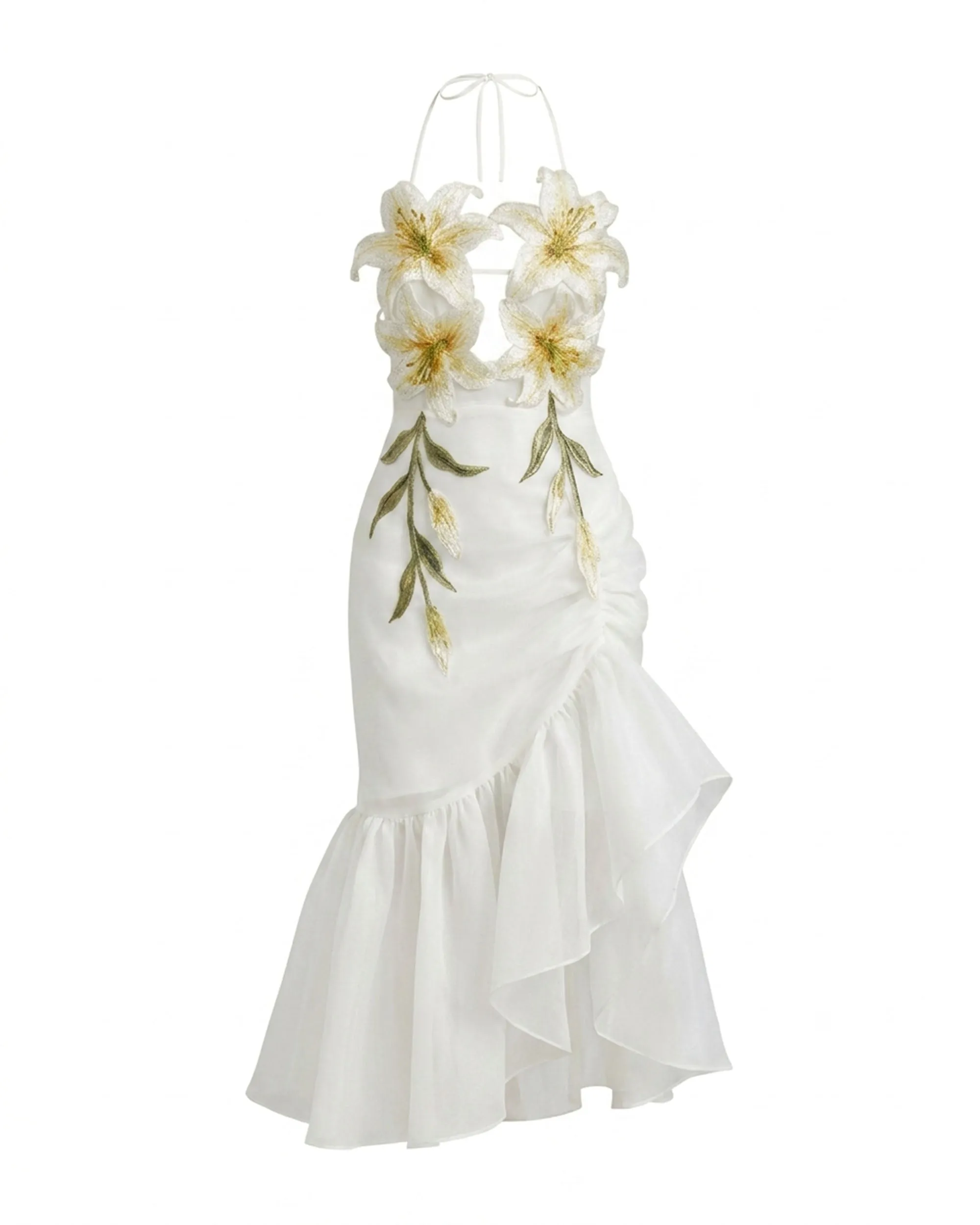 Lily-Embroidered Halter Ruffle Maxi Dress - White sold by JW PEI product image thumbnail 2