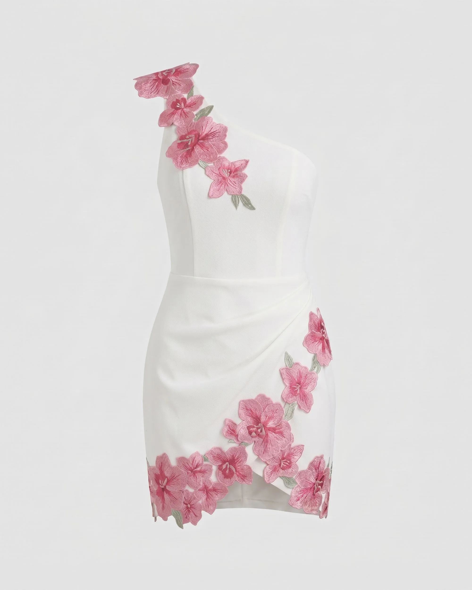Flower Embroidered One-Shoulder Mini Dress - White sold by JW PEI product image thumbnail 2