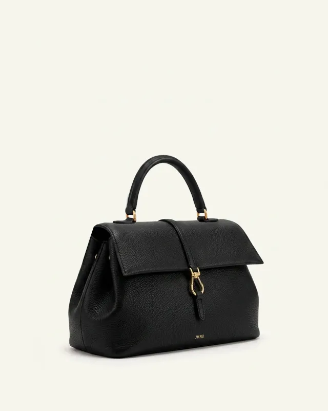 Bruna Pebbled Flap Satchel Bag – Black made by JW PEI