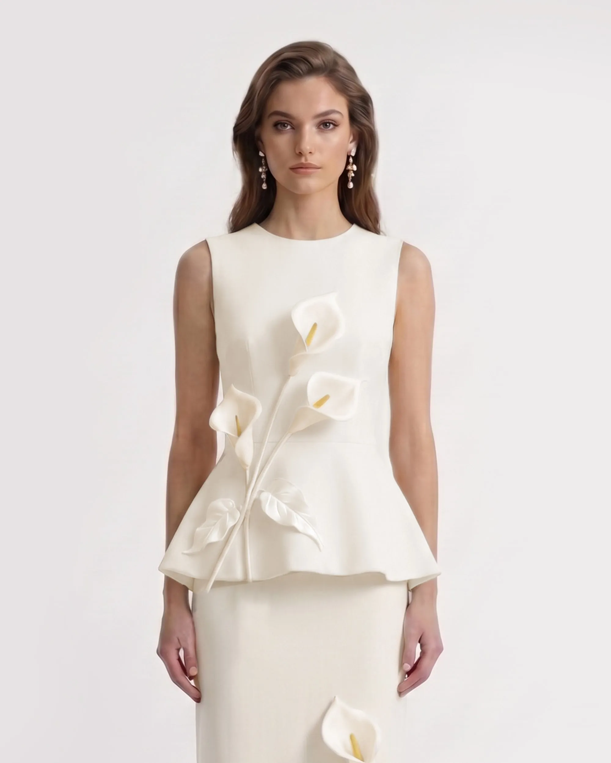 Floral Appliqué Sleeveless Peplum Top - Ivory sold by JW PEI product image thumbnail 2