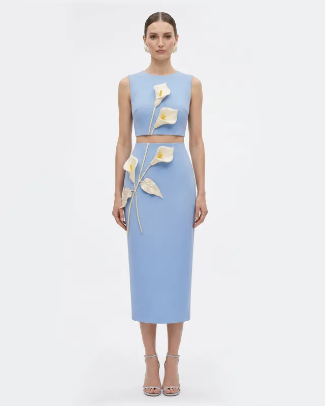 Floral Appliqué Crew Neck Crop Top - Light Blue made by JW PEI