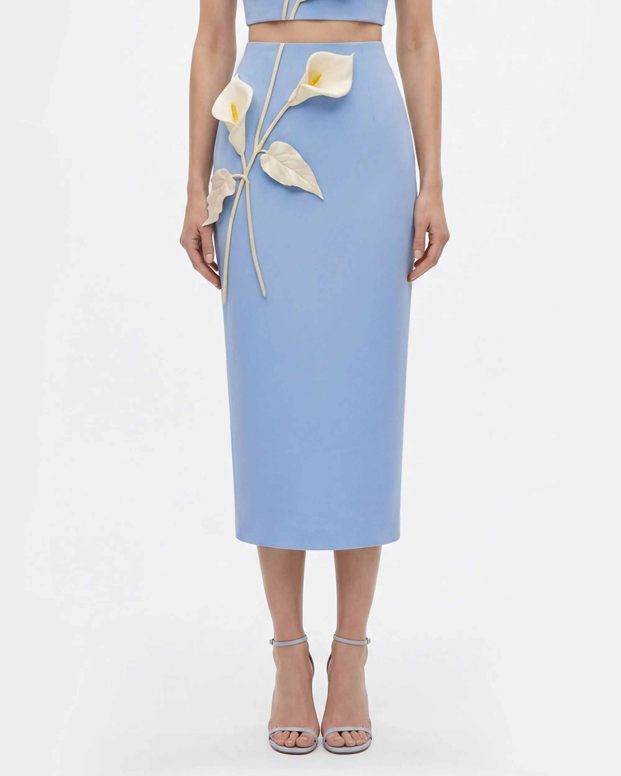 Floral Appliqué High-Waist Pencil Skirt - Light Blue sold by JW PEI product image thumbnail 2