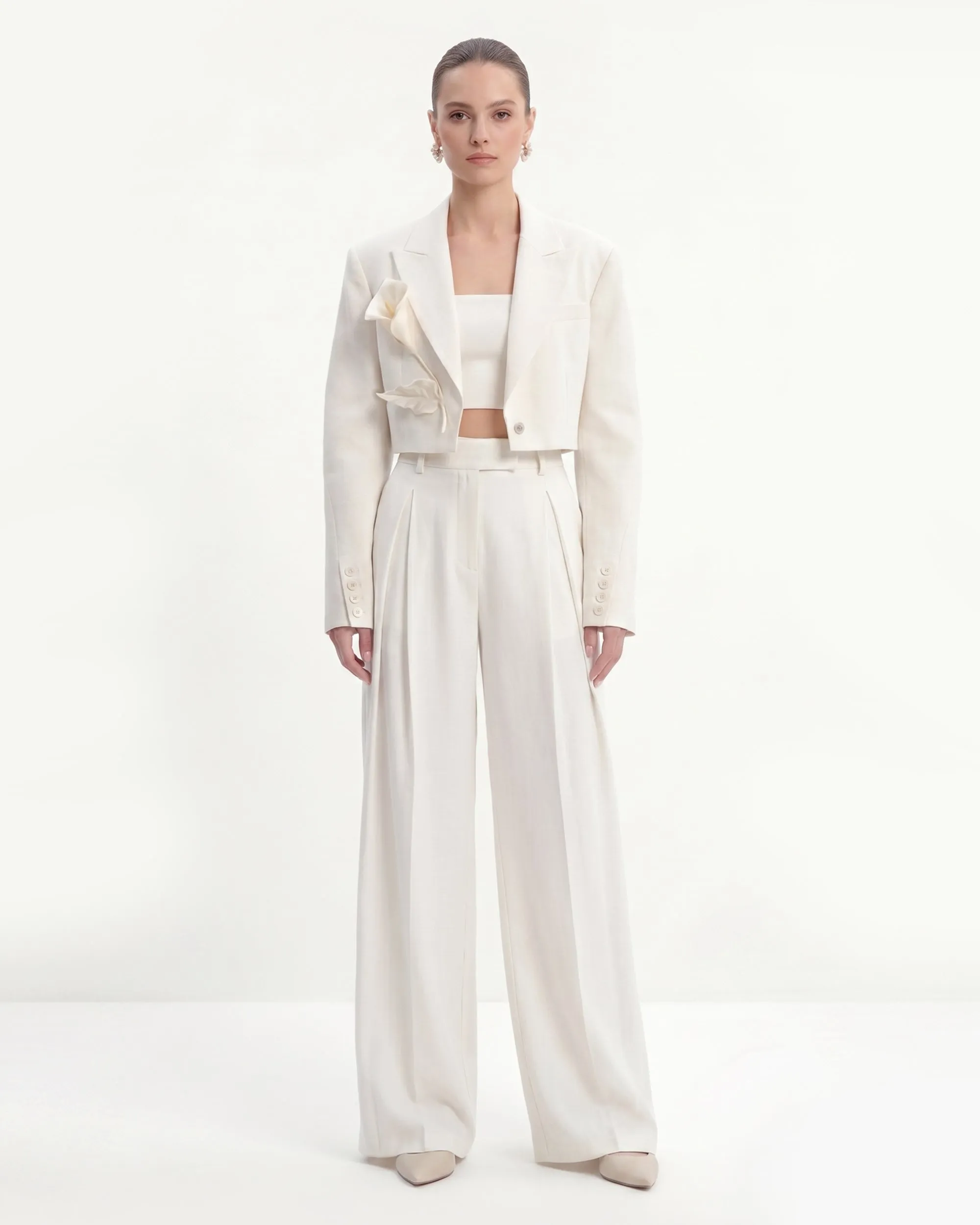 Floral Appliqué Cropped Blazer - White sold by JW PEI product image thumbnail 2