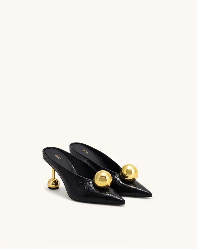 Sofia Angled Vamp Snakeskin Heel Mules - Black made by JW PEI