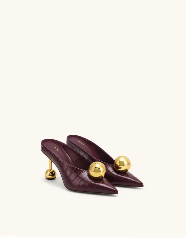 Sofia Angled Vamp Croc-Embossed Heel Mules - Burgundy made by JW PEI