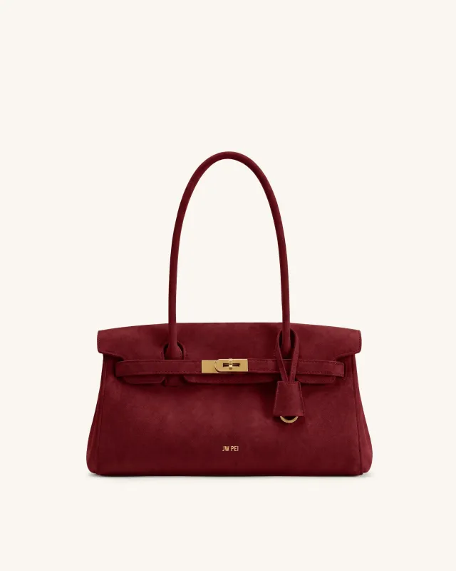 Yara Faux Suede Shoulder Bag - Burgundy made by JW PEI