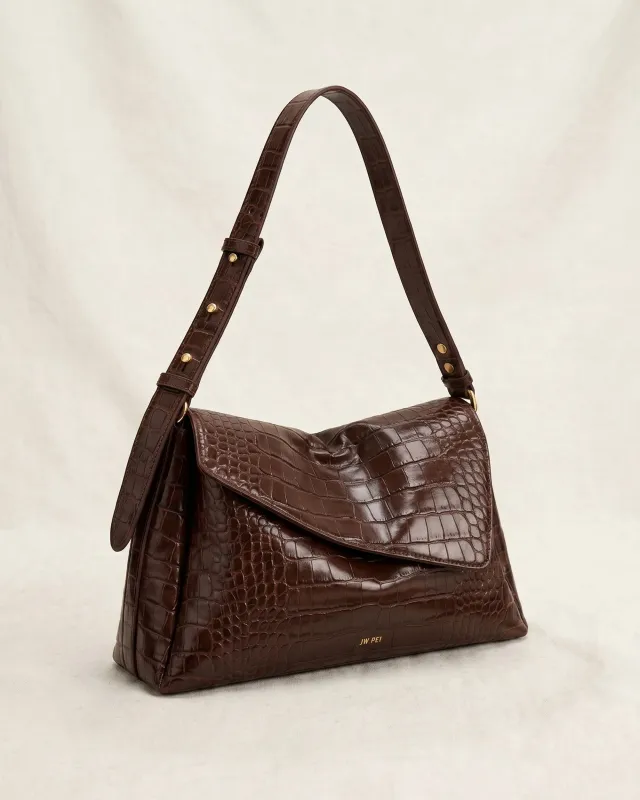 Addisyn Asymmetric Flap Bag – Dark Brown Croc made by JW PEI