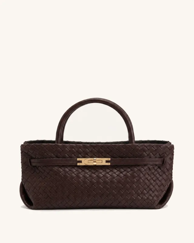 Bria Woven Top Handle Tote Bag – Dark Brown made by JW PEI