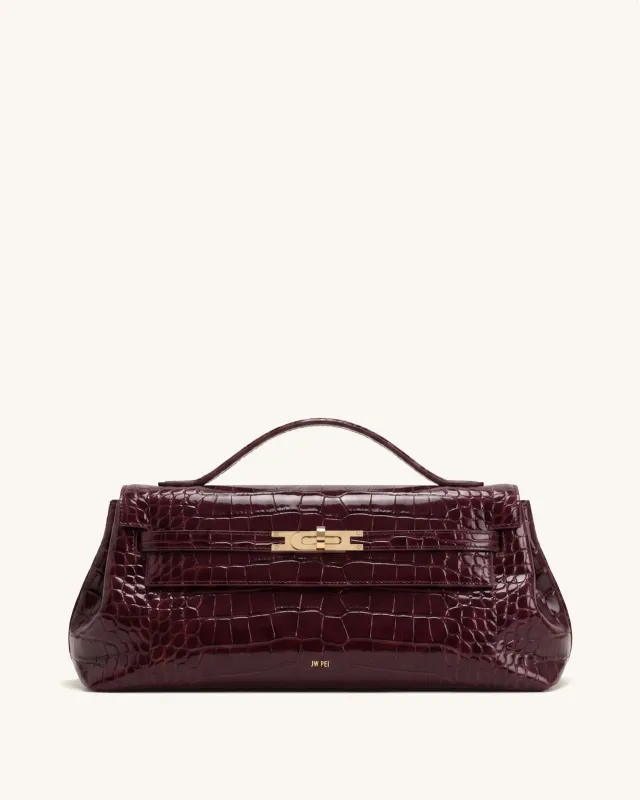 Bria East-West Top Handle Bag – Burgundy Croc made by JW PEI