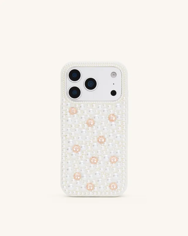Pearl Embellished Phone Case - White made by JW PEI