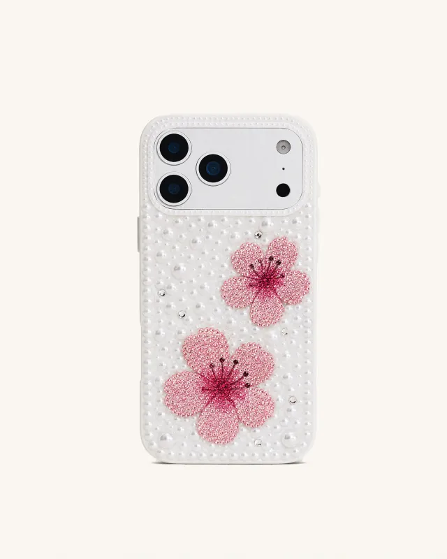 Pearl Artificial Crystal Flower Phone Case – White made by JW PEI