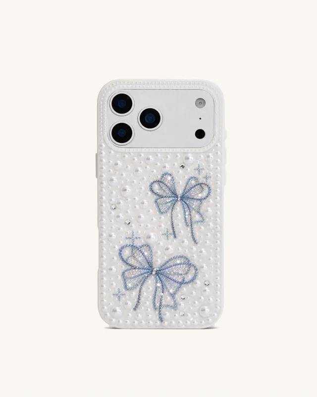 Pearl Artificial Crystal Bow Phone Case – White made by JW PEI
