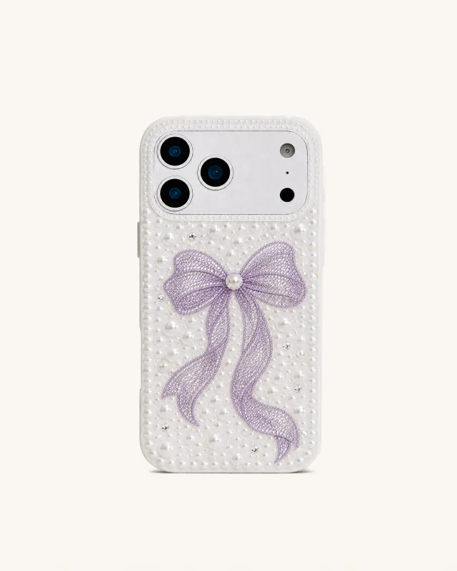 Pearl Artificial Crystal Bow Phone Case – White made by JW PEI