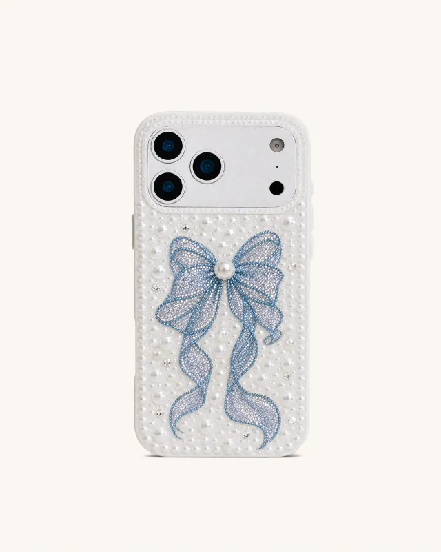 Pearl Artificial Crystal Ribbon Phone Case – White made by JW PEI