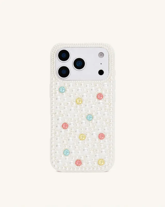 Pearl Artificial Crystal Embellished Phone Case - White made by JW PEI