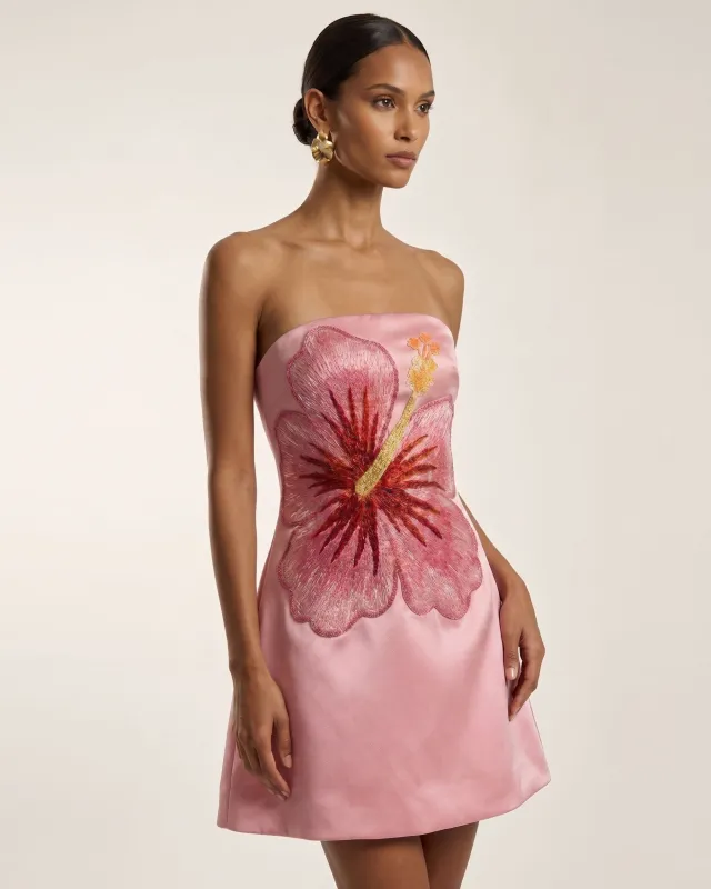 Hibiscus Embroidered Bandeau Mini Dress - Pink made by JW PEI