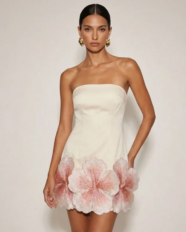 Hibiscus Embroidered Scalloped Mini Dress - Ivory made by JW PEI