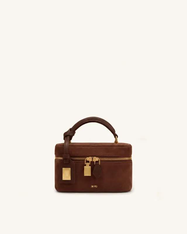 Cleo Faux Suede Box Shape Top Handle Bag - Chocolate Brown made by JW PEI