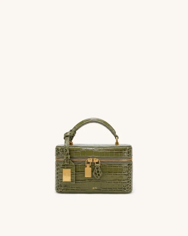 Cleo Box Shape Top Handle Bag - Olive Green Croc made by JW PEI