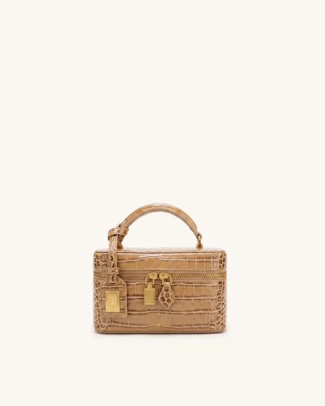 Cleo Box Shape Top Handle Bag - Brown Croc made by JW PEI