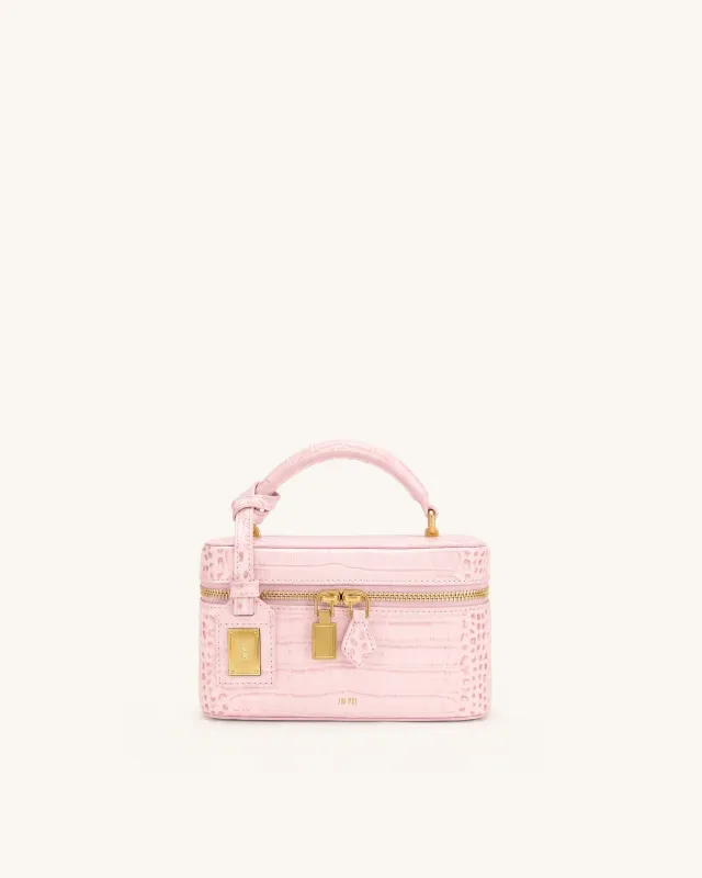 Cleo Box Shape Top Handle Bag - Light Pink Croc made by JW PEI