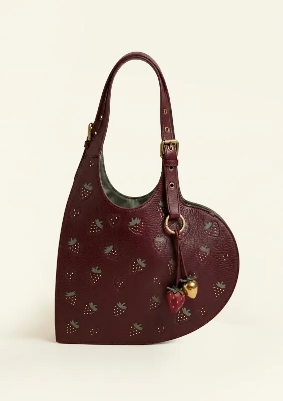 Strawberry Pattern Heart Shoulder Bag - Burgundy made by JW PEI