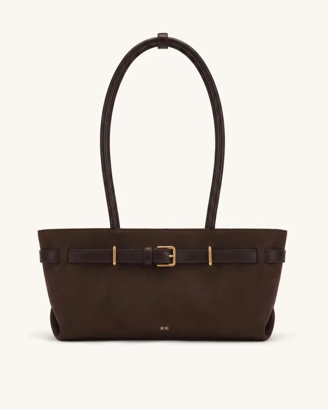 Elena Long Handle Belted Tote Bag - Dark Brown made by JW PEI