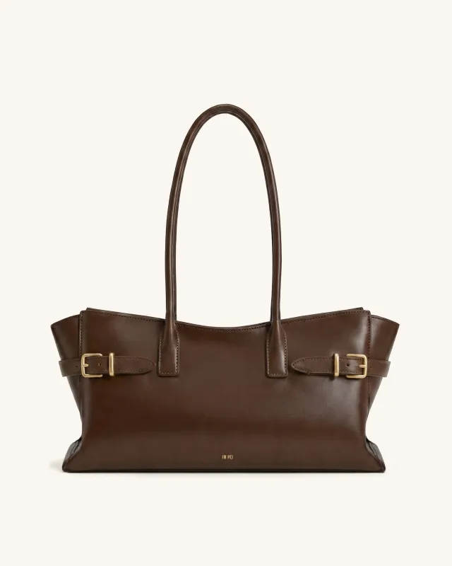 Elena Long Strap Buckled Tote Bag - Brown made by JW PEI