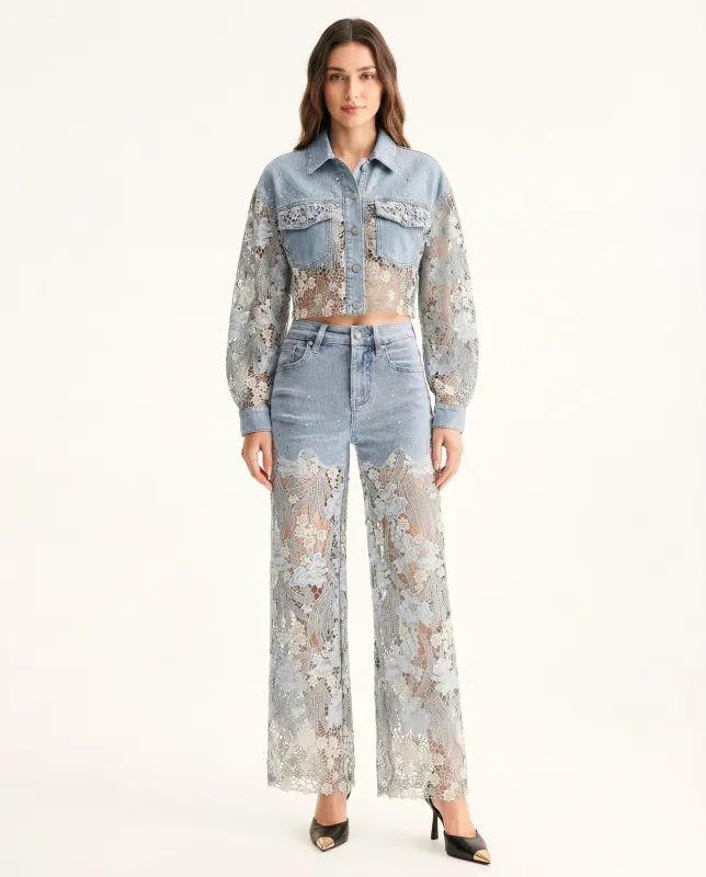 The Rhinestone Cowgirl Cropped Jacket  - Light Blue made by JW PEI