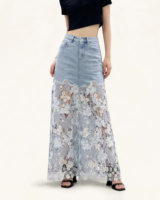 The Secret Garden Denim Skirt - Light Blue made by JW PEI