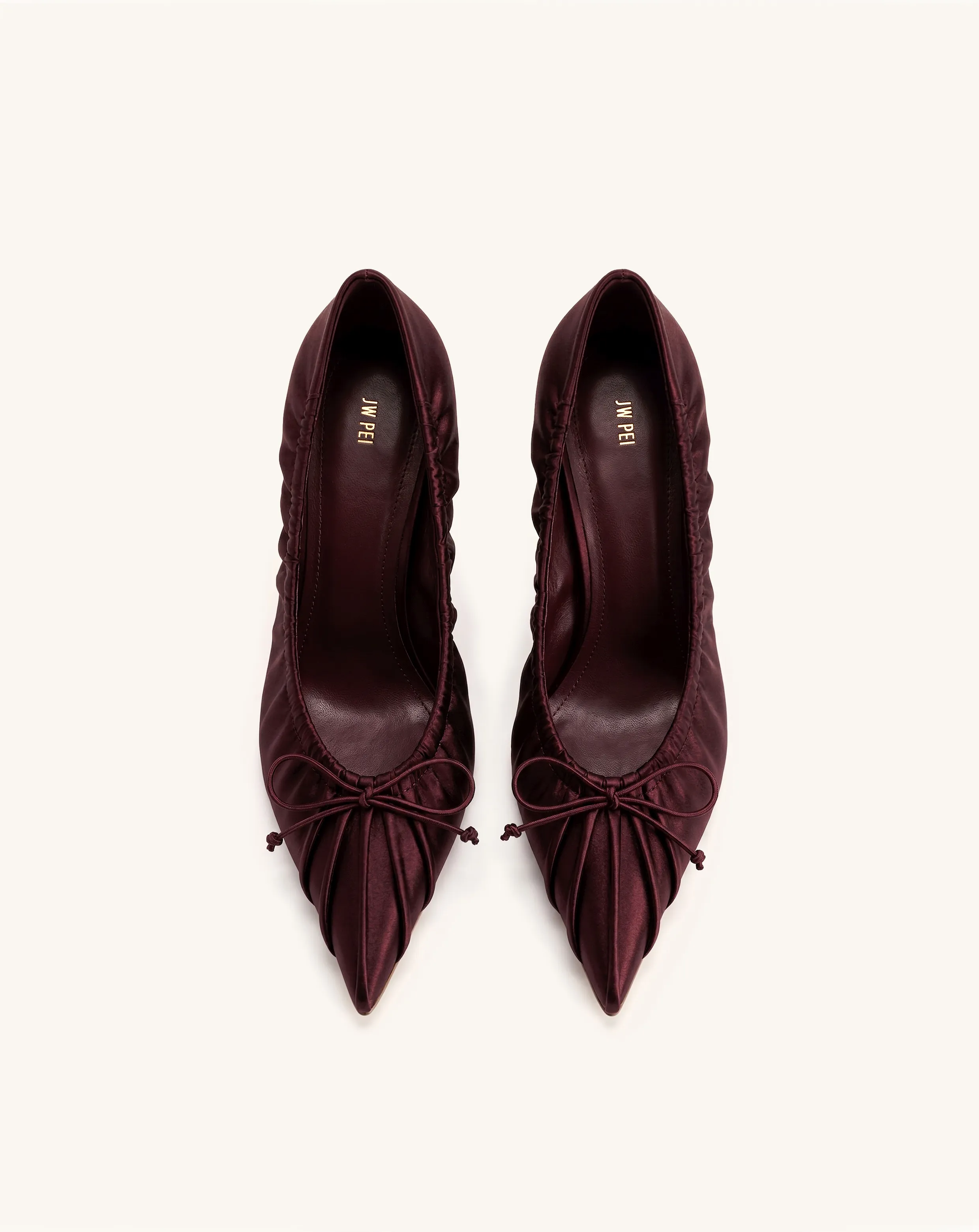 Sofia Ruched Satin Pointed-Toe Pumps - Burgundy sold by JW PEI product image thumbnail 2