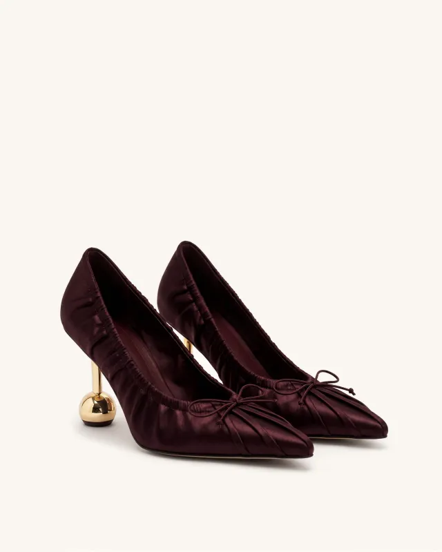 Sofia Ruched Satin Pointed-Toe Pumps - Burgundy made by JW PEI