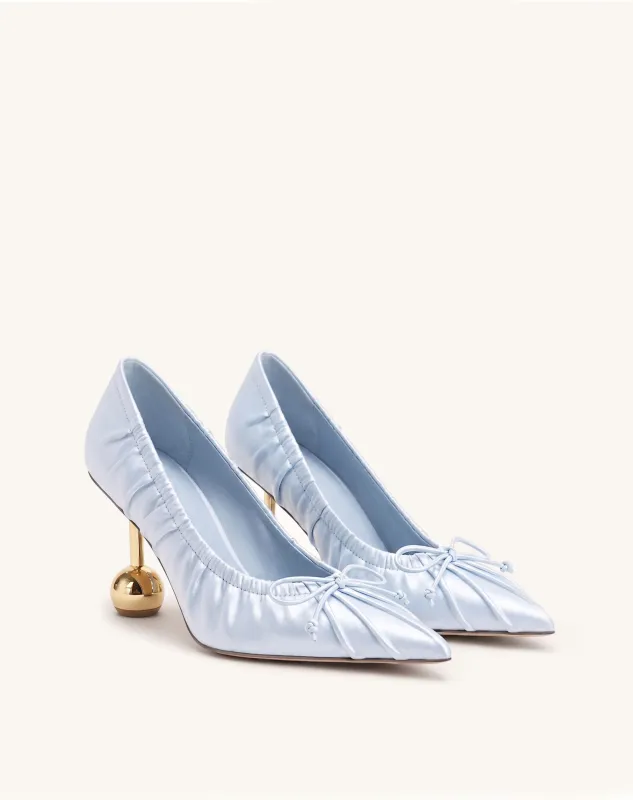 Sofia Ruched Satin Pointed-Toe Pumps - Blue made by JW PEI