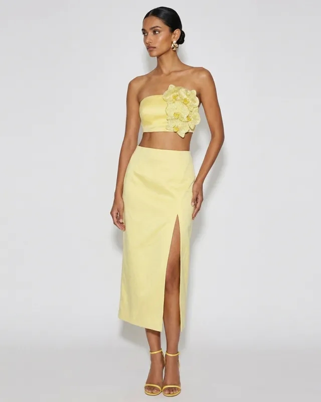 Orchid Embellished Bandeau Crop Top - Yellow made by JW PEI