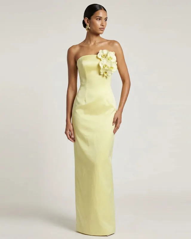 Orchid Embellished Strapless Maxi Dress - Yellow made by JW PEI