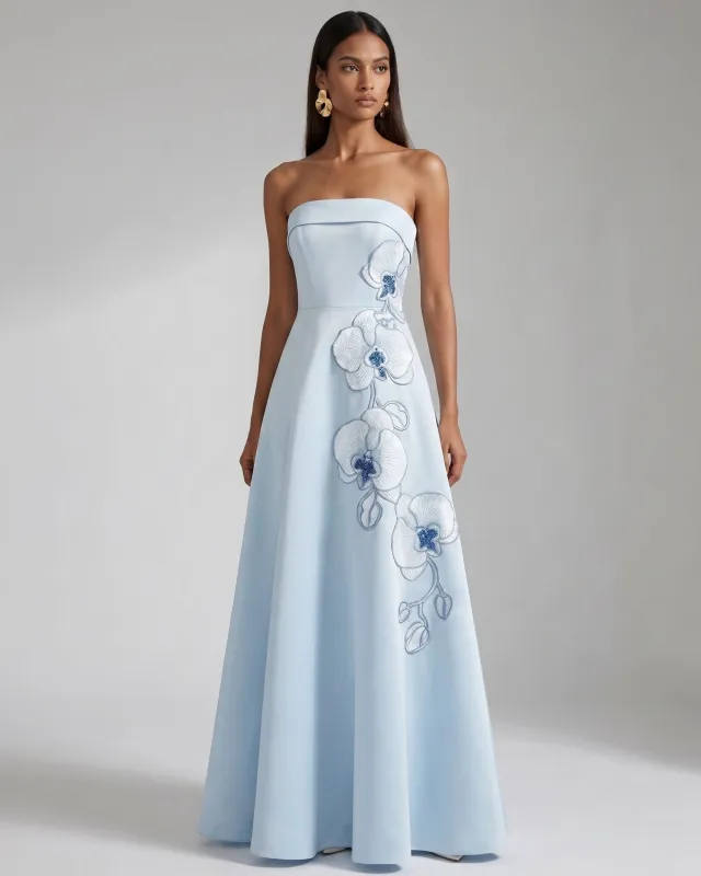 Orchid Embroidered Strapless Maxi Dress - Blue made by JW PEI